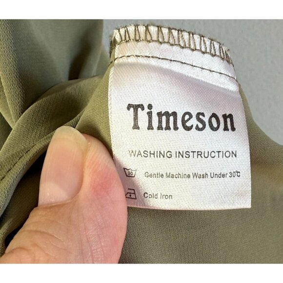 Timeson Womens Chiffon Popover Blouse XL Sage Green V-Neck Flowy Layering - Picture 11 of 12